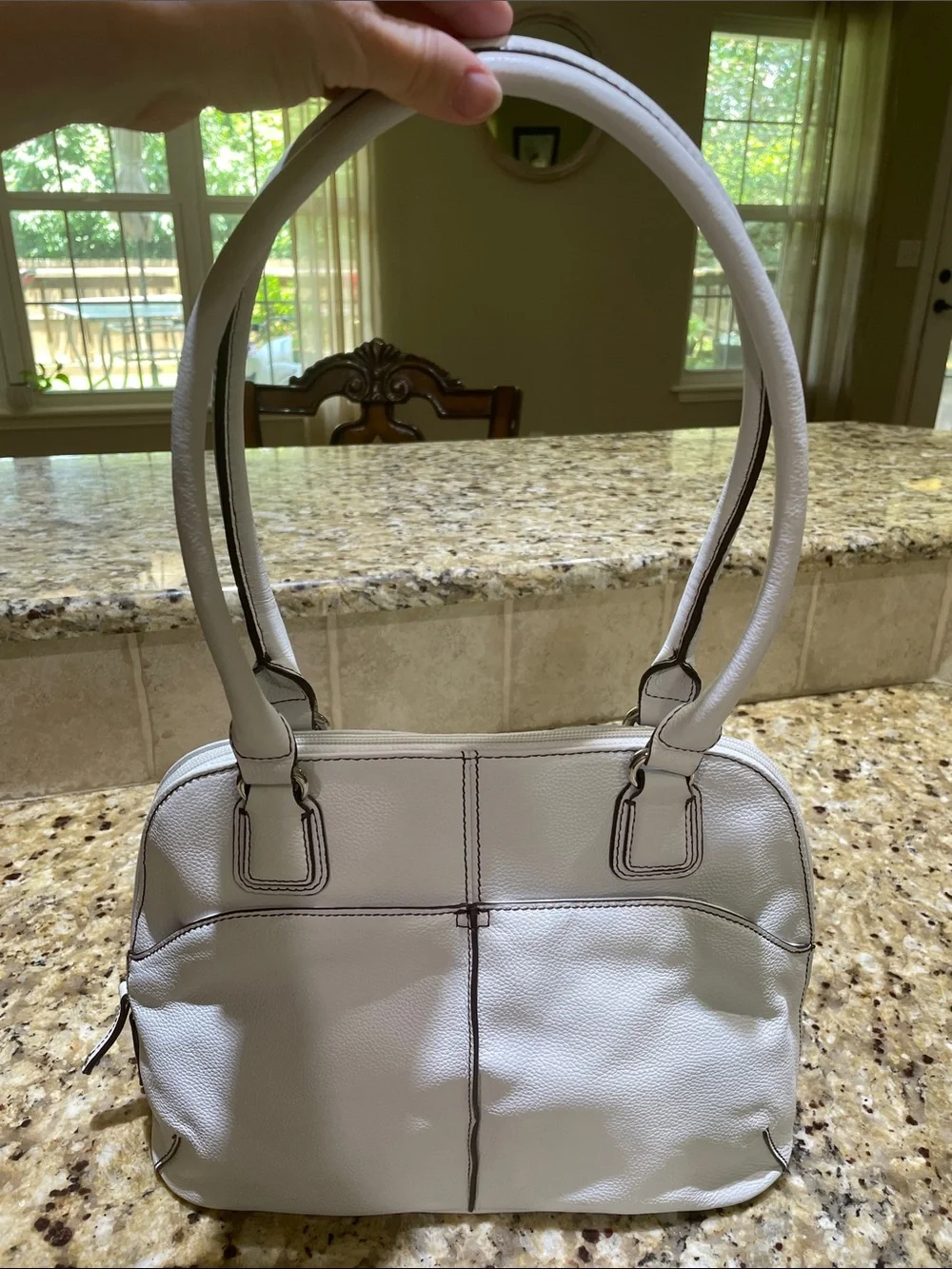 TIGNANELLO White Pebbled Leather Shoulder Bag with Double Straps